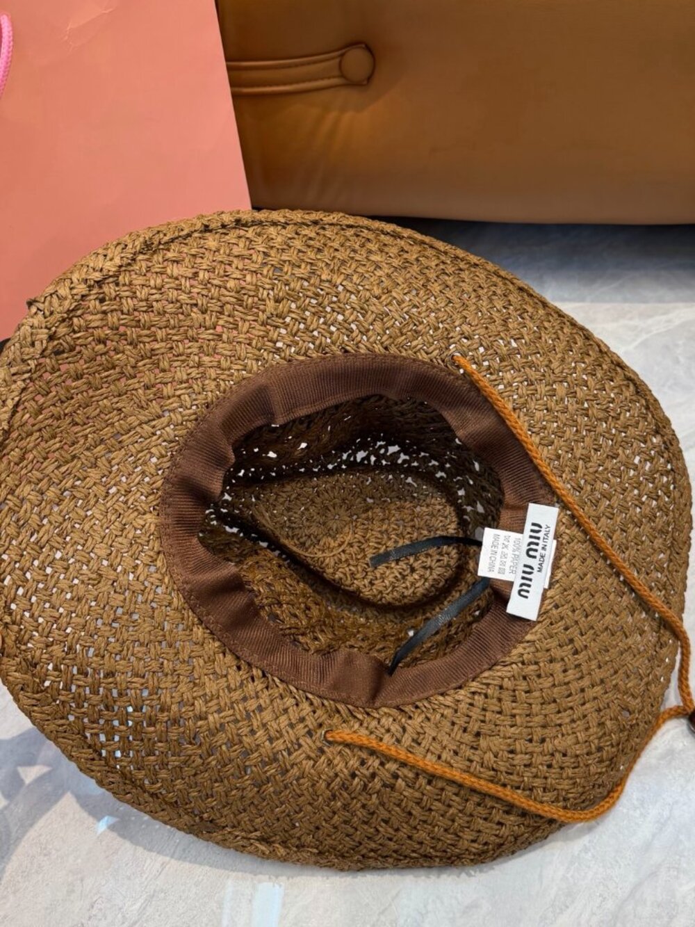 🤎Miu Miu Brown Woven Straw Cowboy Hat Tassel Chin Strap Logo Western Summer Sun - Picture 3 of 8
